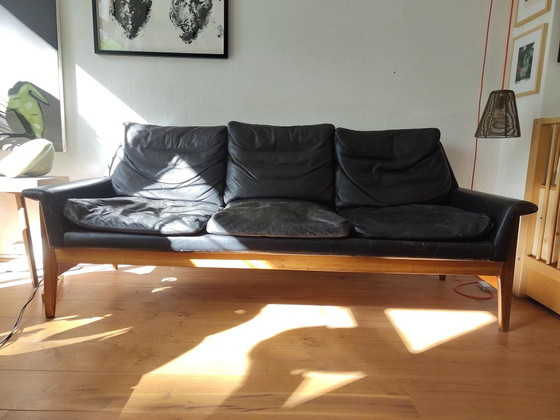 Bovenkamp Set Van Fauteuil En 3-Zits Bank Van Rozenhout En Leer – 3-5 zitsbanken, Leather, Wood (photo 4 of 10)