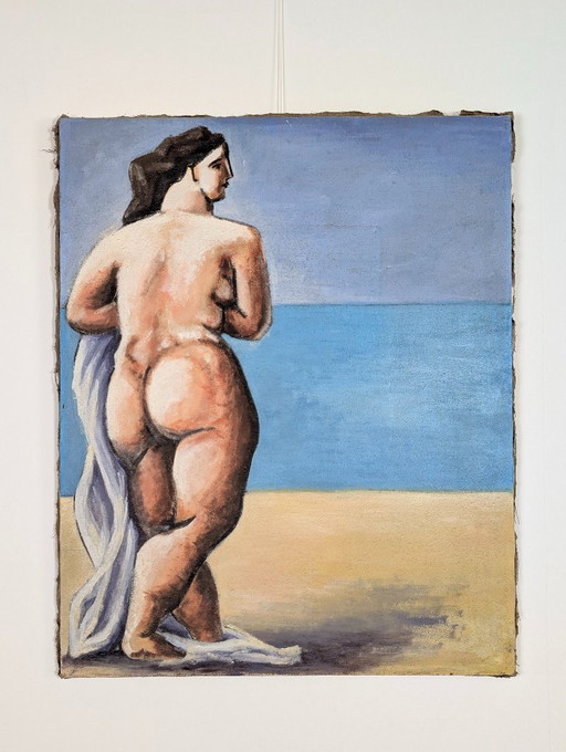 Oil on Canvas of Woman at the Beach, 20th Century