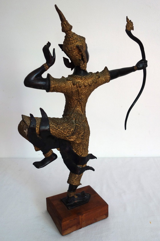 Image 1 of Gilded bronze and black statuette of Prince Rama, Thailand