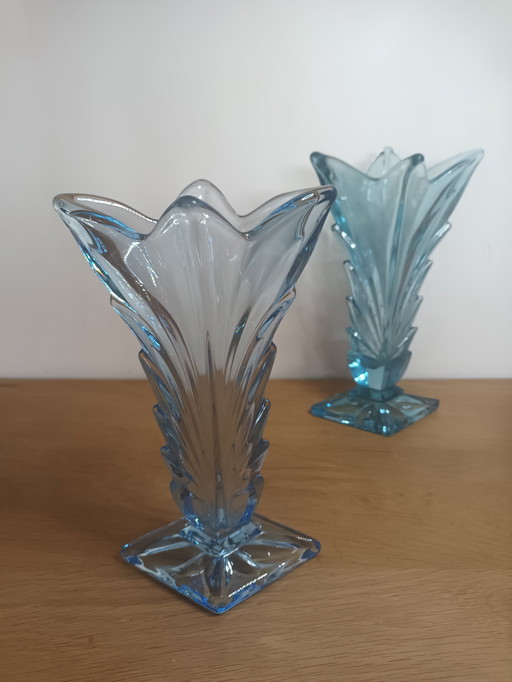 2 Art Deco pressed glass vases