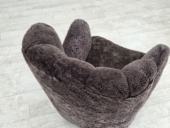 1960s, Danish design, reupholstered armchair, genuine sheepskin., Other, Brown (photo 11 of 20)