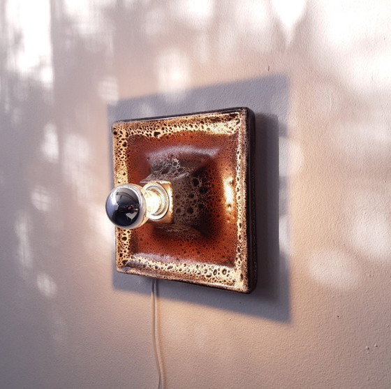 Image 1 of 1 of 5 Ceramic earthenware vintage wall lamps in brown tones, West Germany fat lava style, ceramic wall lamp, space age la