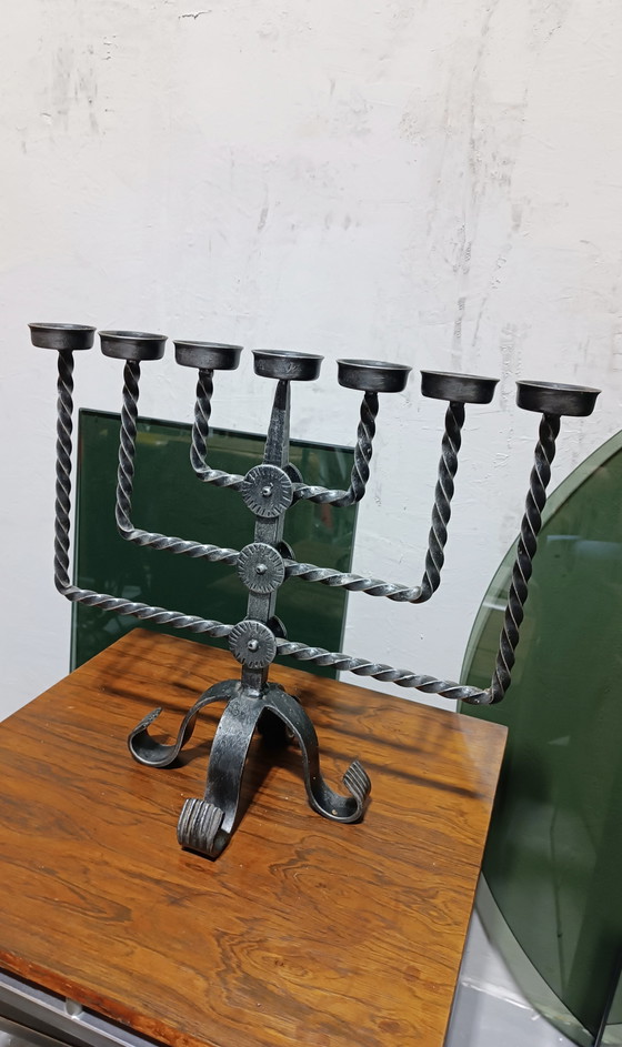Image 1 of Vintage brutalist wrought iron candle holder 