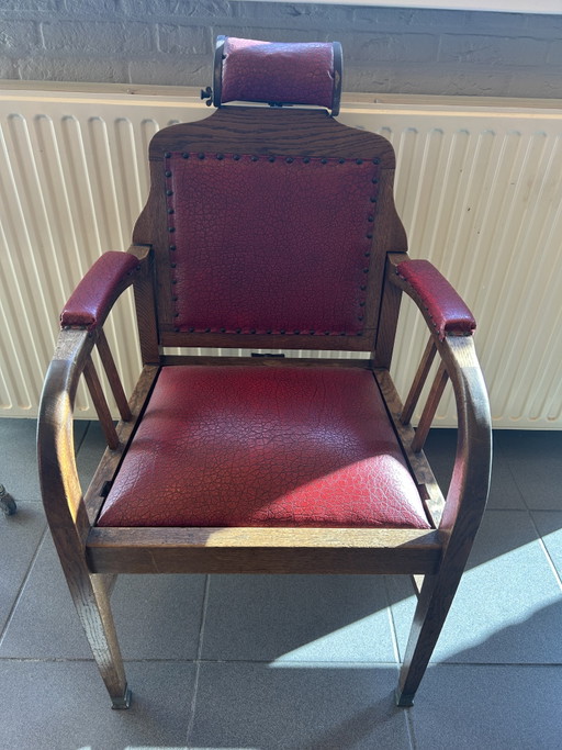 Sillón de barbero Art Déco de principios del siglo XIX. – stoelen fauteuils, Metal, Wood