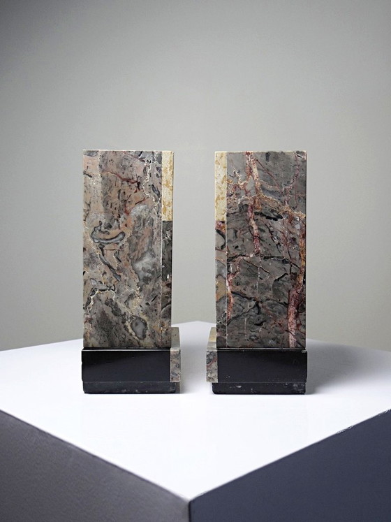 Image 1 of Pair of antique Art Deco marble bookends, fireplace decoration, 1920-1930