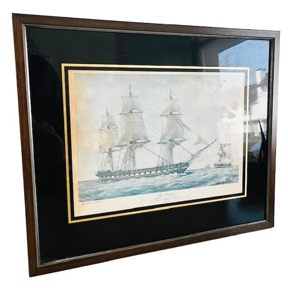 Image 1 of Vintage ingelijste maritieme lithografie F. Roux La Didon schip boot 1960's