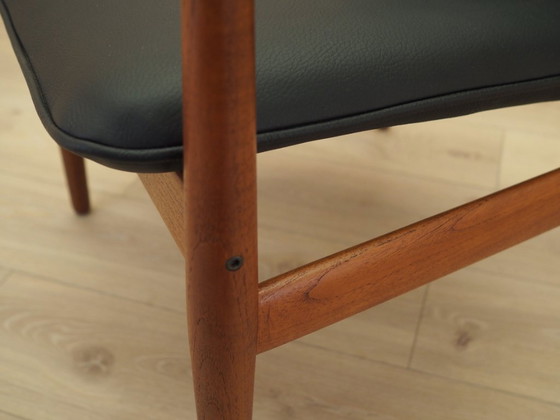 Fauteuil lounge de Grete Jalk, cadre en teck massif, revêtement en cuir noir, Danemark, années 1970 – Bois (photo 13 of 15)