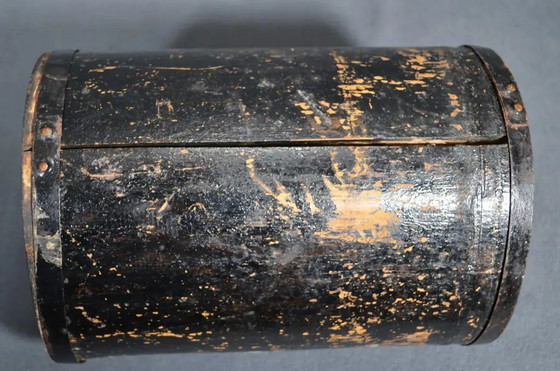 Late 19th Century Important Black Lacquered Bamboo Pot With Polychrome Character Decoration – Plant pot (photo 10 of 12)