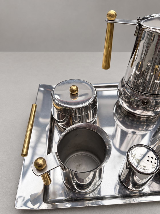 État neuf! Set café vintage Guido Bergna pour Douwe Egberts – 5 pièces design italien (Acier Inoxydable (photo 5 of 10)