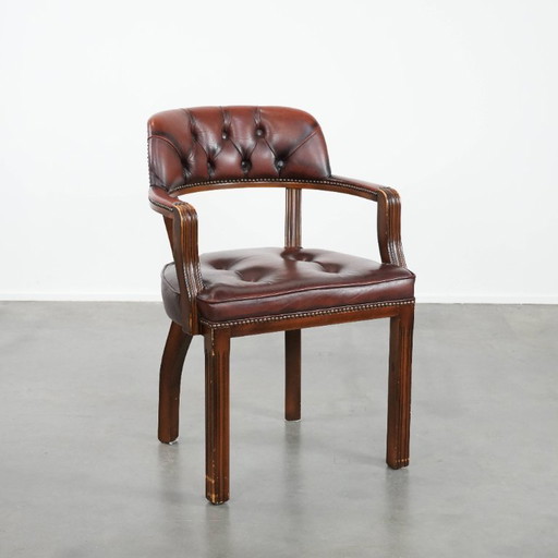 Silla Chesterfield de piel de vaca marrón oscuro para escritorio/comedor/auxiliar, de estilo inglés y en un color lujoso.