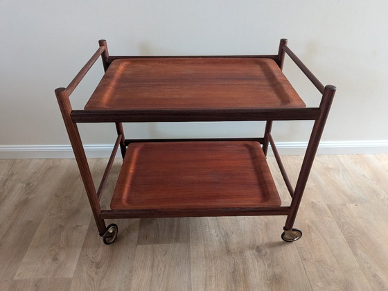 Image 1 of Chariot / Chariot de Bar Vintage Danois en Teck – 1960 - Style Pastoe / Cees Braakman / Coja Culemborg