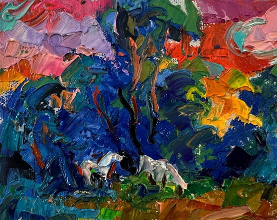 Original Oil Painting Sunset Forest Landscape Evening Nature – Paintings & Drawings, Canvas (photo 7 of 8)