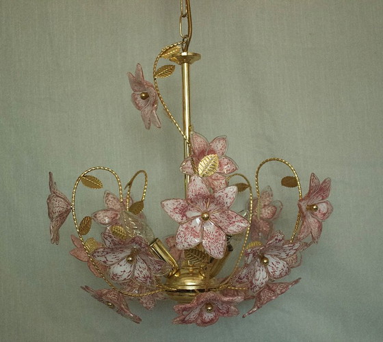 Italiaanse Murano bloemenkroonluchter – Metal, Murano Glass (photo 3 of 12)
