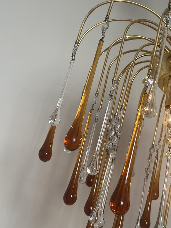Image 1 of Vintage Teardrop Chandelier Pendant Lamp Brown Pearls