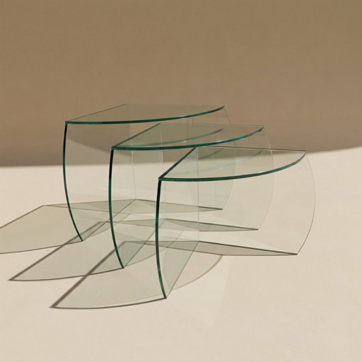 CAMIF set of three nesting tables in translucent glass, 1980