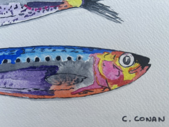 Sardines Watercolor – sennelier, Wall decoration, Cotton, Paper (photo 3 of 7)