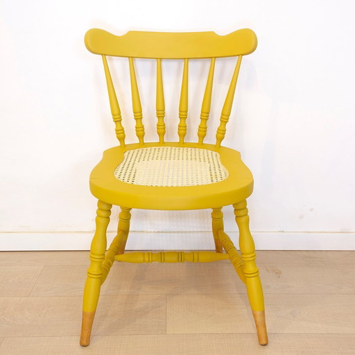 Oak Wooden Grid Seat Chair, Spain, 1950s