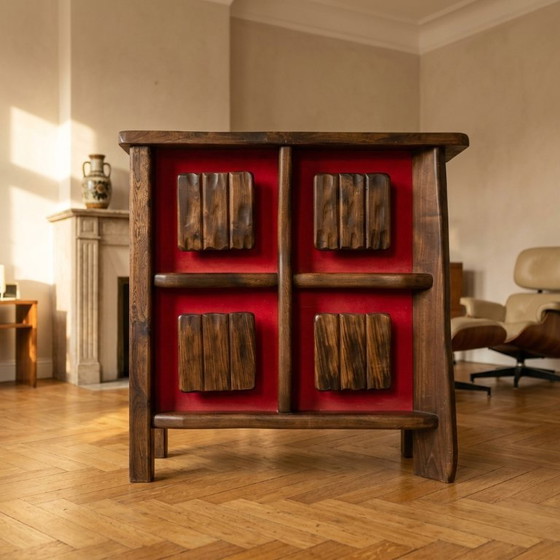 Image 1 of Mid-Century Brutalist Backlit Bar Cabinet, Solid Wood, 1970s, Scandinavian Style