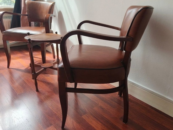 Paar vintage massief beukenhout Bridge stoelen, 1950 – Fauteuils, Leather, Wood (photo 4 of 5)