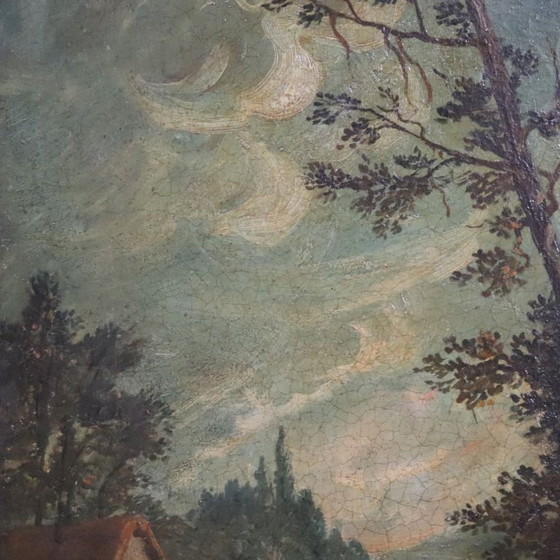 Image 1 of River landscape, oil painting on canvas, Italy 19th century