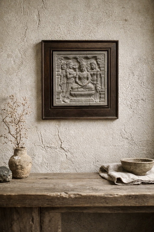 Framed Stone Relief – Replica of Borobudur – Java, Indonesia