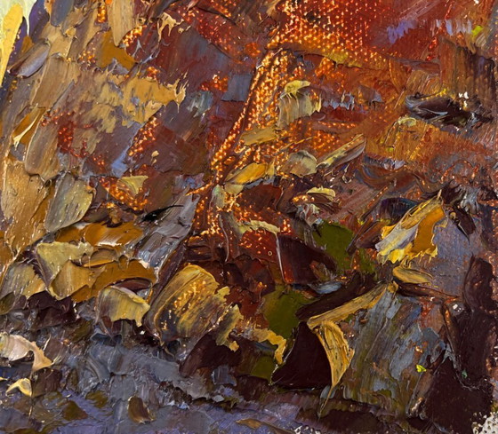 Image 1 of Original Oil Painting Evening City Landscape Old fortress that remembers centuries