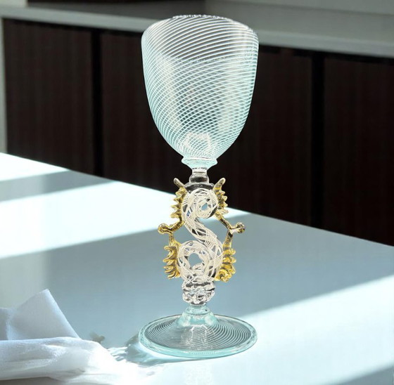 Image 1 of Murano – Calice Veneziano in Vetro Artistico con Filigrana a Spirale