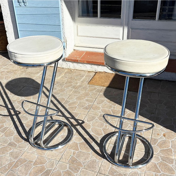 Image 1 of 2 tabourets vintage chrome-cuir pour bar