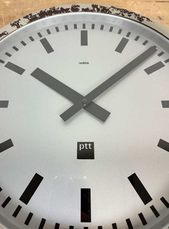Image 1 of Grey Industrial Station Wall Clock from Nedklok, 1960