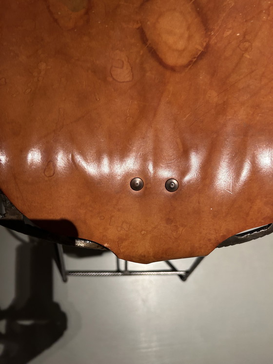 Image 1 of Barkrukken vintage industrieel met echt leren zitting
