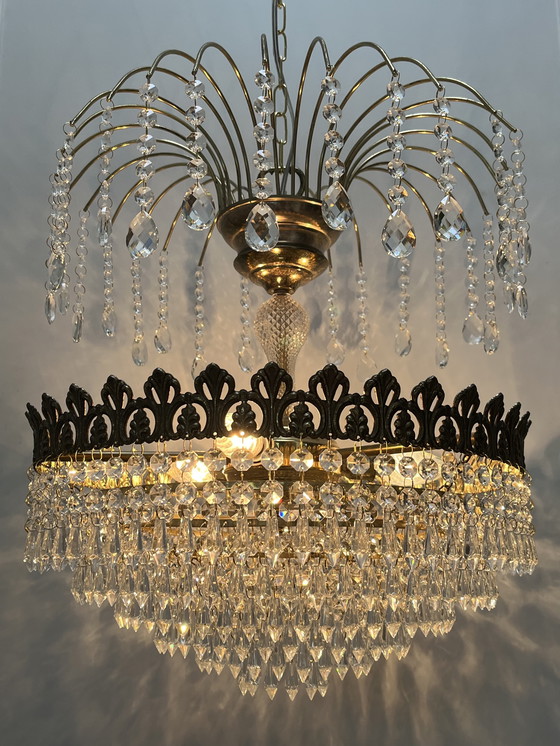 Image 1 of 2 Pieces ! Vintage Art Nouveau Style Crystal Chandeliers