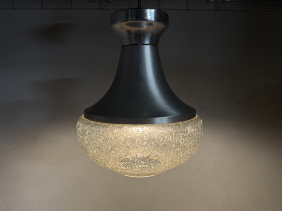 Image 1 of 1970s pendant lamp with aluminum and bubble glass