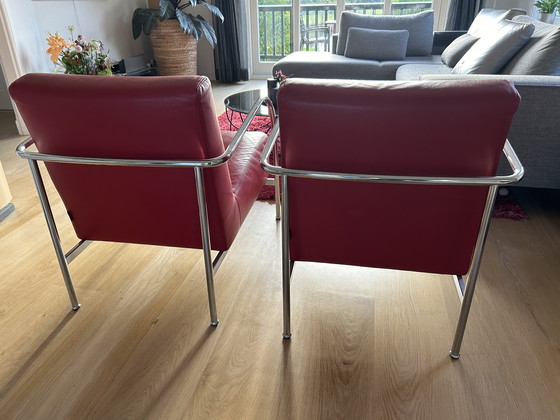 Image 1 of 2X Cristian Red Leather Italian Armchairs