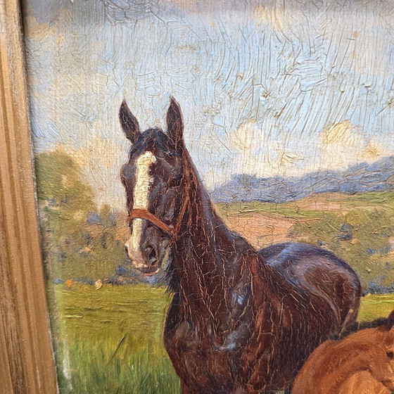 Image 1 of Jean van Marcke de Lummen painting mare with foal