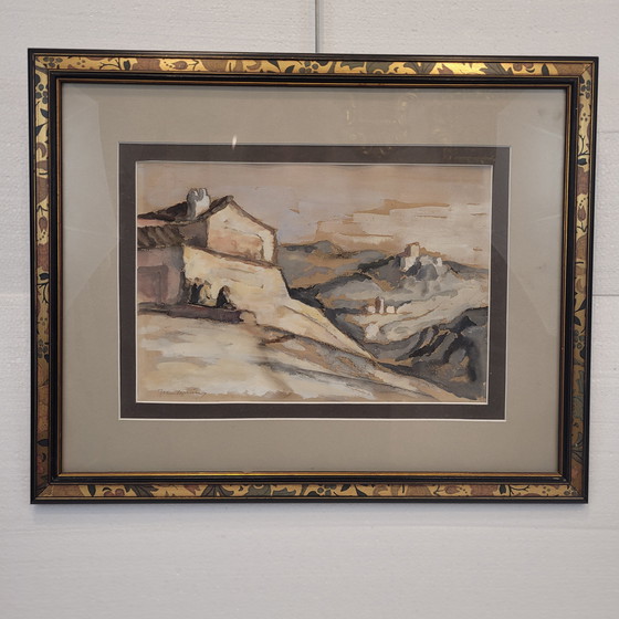 Image 1 of Acuarela Sobre Papel, “Pueblo” Escuela Francesa, S. XX - Francia