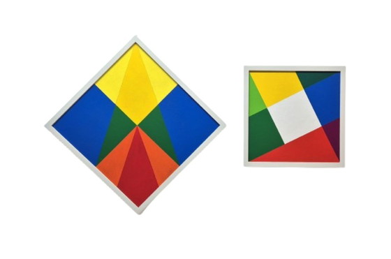 Image 1 of Frédéric Belser, Swiss, born in Geneva in 1929, oil on canvas, geometric abstraction, 50 x 50 cm
