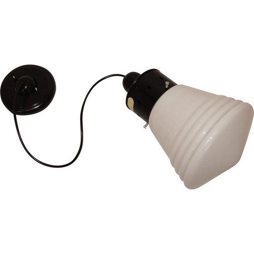 Vintage Bauhaus hanglamp van kunststof en glas, 1970