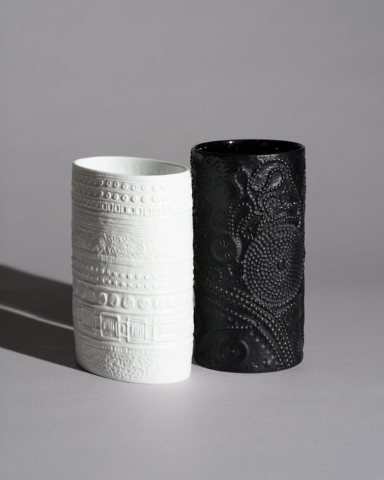 Image 1 of Martin Freyer Rosenthal Studio-Linie Bisque Porcelain Relief Brutalist Vase Duo