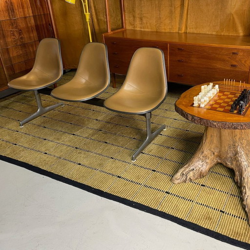 Herman Miller Eames Tandem Bench with Brown Naugahyde Pad Shell Chairs