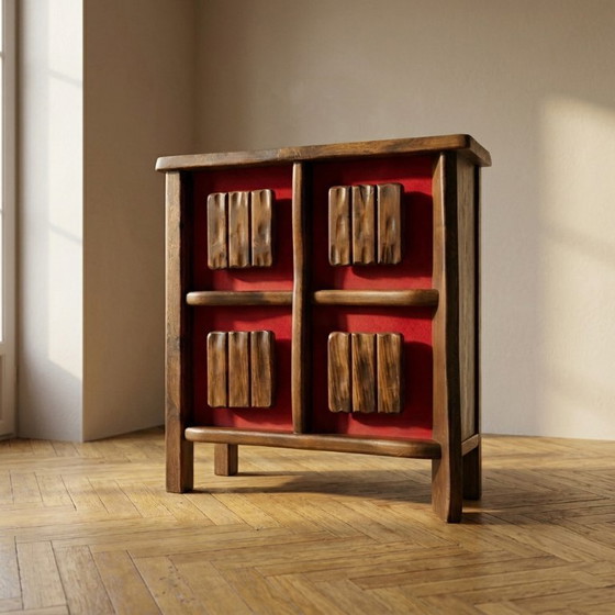 Image 1 of Mid-Century Brutalist Backlit Bar Cabinet, Solid Wood, 1970s, Scandinavian Style