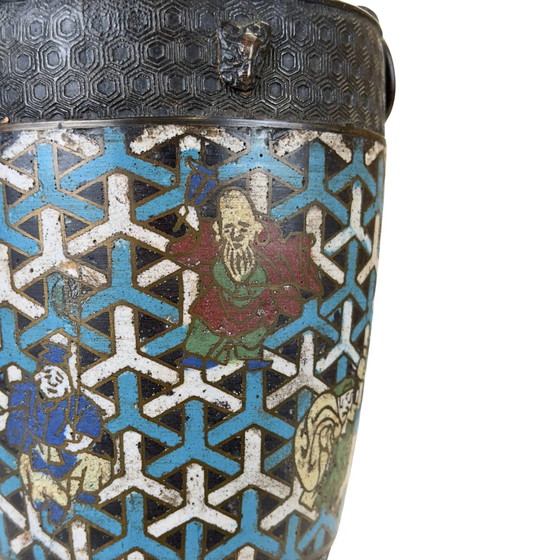 Vase Cloisonné japonais ancien Meiji – Les Huit Immortels – c. 1910 – 1.8 kg – Bronze, Copper (photo 6 of 9)