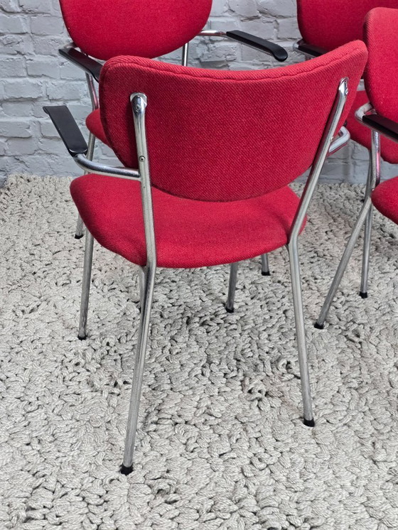 Image 1 of Sedie Gispen modello 1235 "Cirrus" di design di metà secolo con rivestimento rosso, set di 6, Paesi Bassi, anni '60