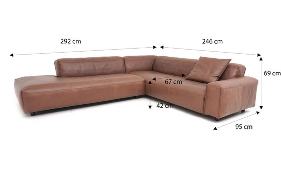 Image 1 of Rolf Benz Mio suite, bank, sofa, hoekbank, leer, bruin