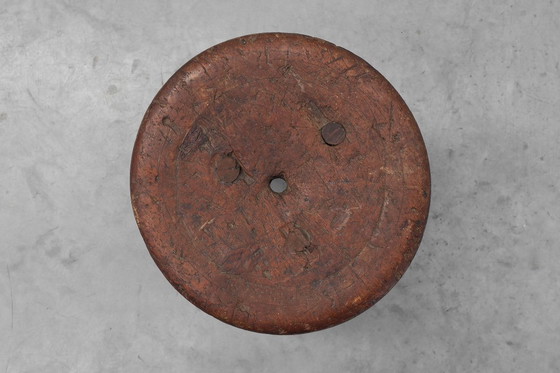 Image 1 of Rustic Wabi Sabi style solid oak tripod stool, France ca. 1850