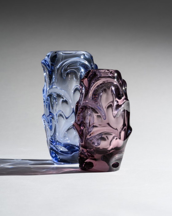 Image 1 of Mid-Century Glass Duo Jan Beránek Škrdlovice Sculptural Mastery in Lilac & Pink