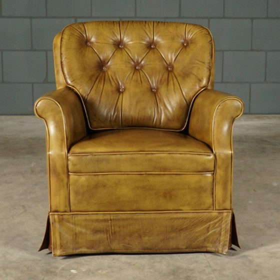 Image 1 of Fauteuil Chesterfield vintage – cuir vert – années 1970
