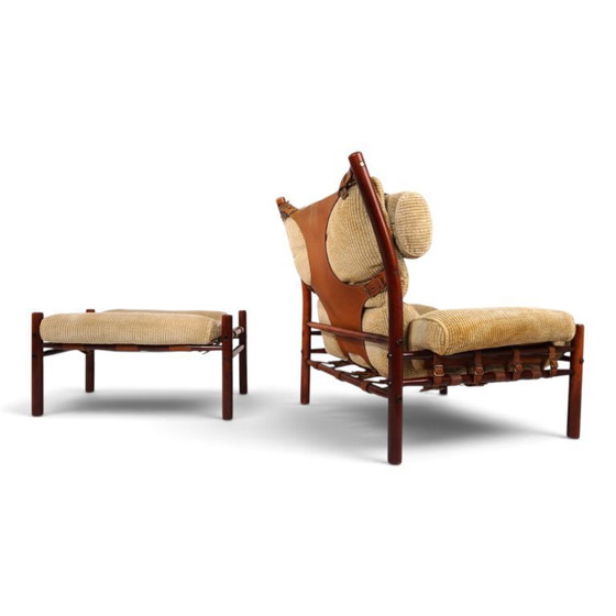 Arne Norell Inca fauteuil met voetenbank – Originele corduroy bekleding, 1970 – Textile, Vintage (photo 3 of 21)