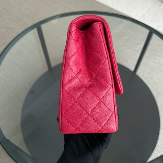 Image 1 of Borsa Chanel Classic Flap Jumbo - Caviar 30cm Single Flap Trapuntata Rosa Rosso Argento Hardware Serie 12
