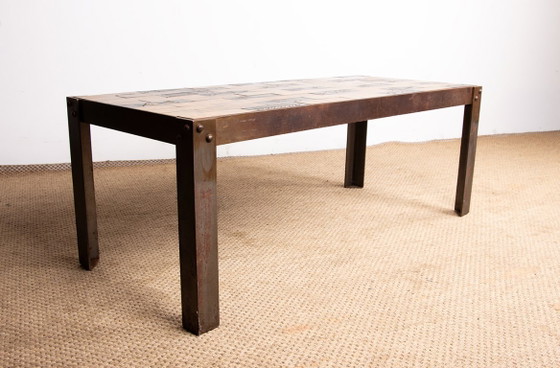 Image 1 of Coffee table in glazed ceramic and steel base by Jean Garbero Vallauris 1950.