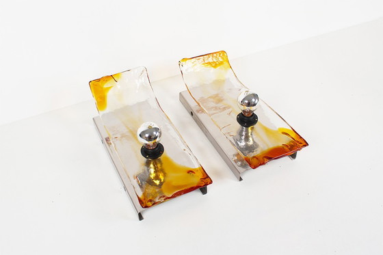 Image 1 of Superbe paire (2) d'appliques murales en verre de Murano par AV Mazzega